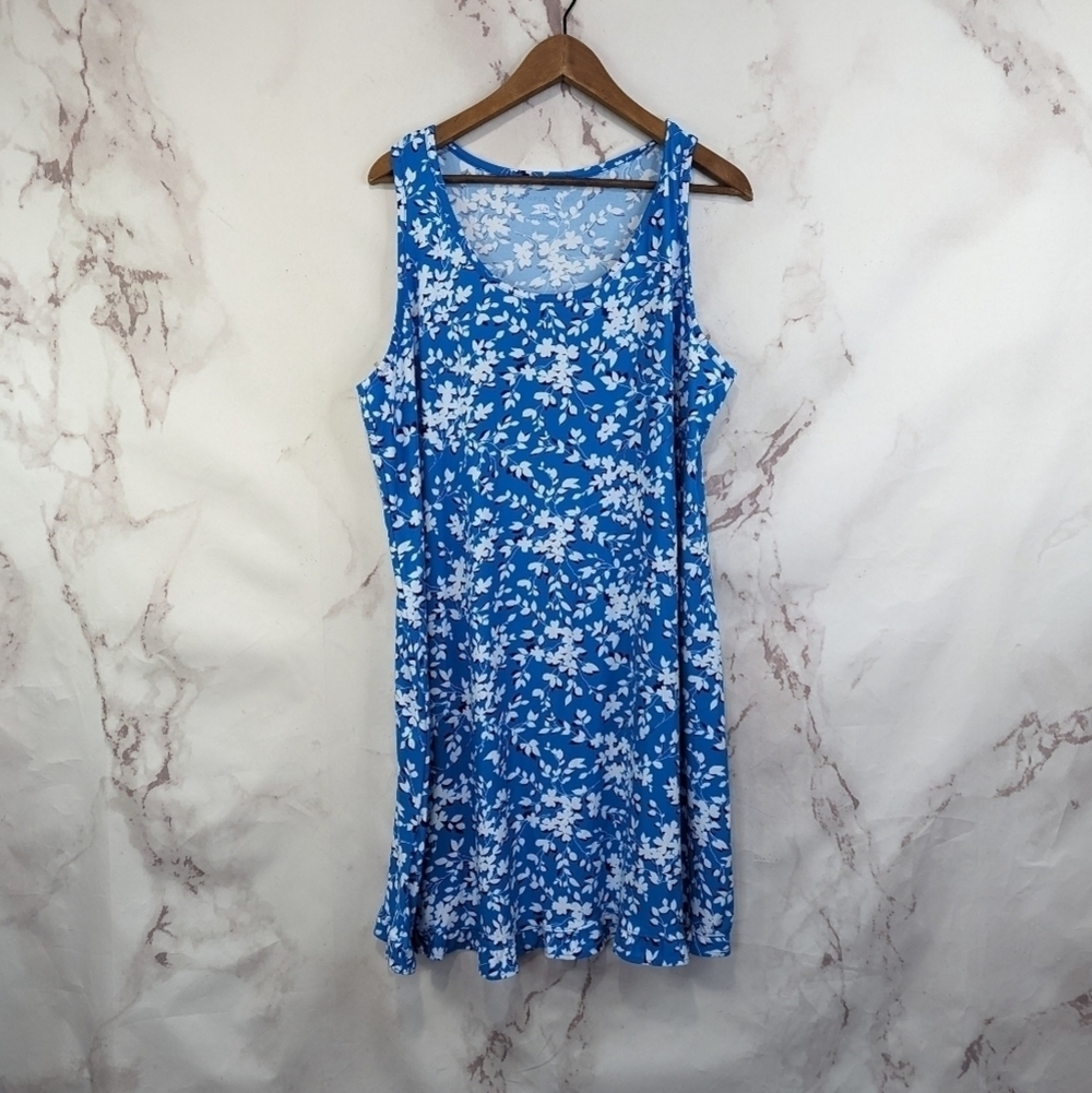 Draper James Night Gown Women S M Blue White Floral Ruffle Sleeveless Nightie PJ